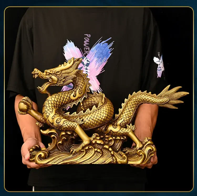 Imagem -03 - Feng Shui Pure Copper Dragon Ornamentos Lucky Wealth Figurine Enfeites Presente para Casa Escritório Desktop Decoração Artesanato