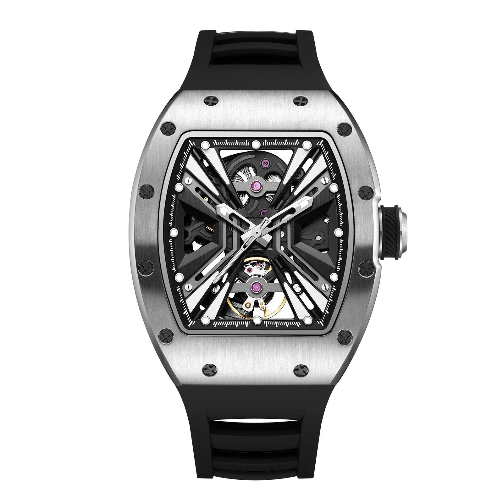 

Automatic Men’s Mechanical Wristwatch, Hollowing Out Dial with Stainless Steel Space Luminous Adjustable WatchBand Automatic