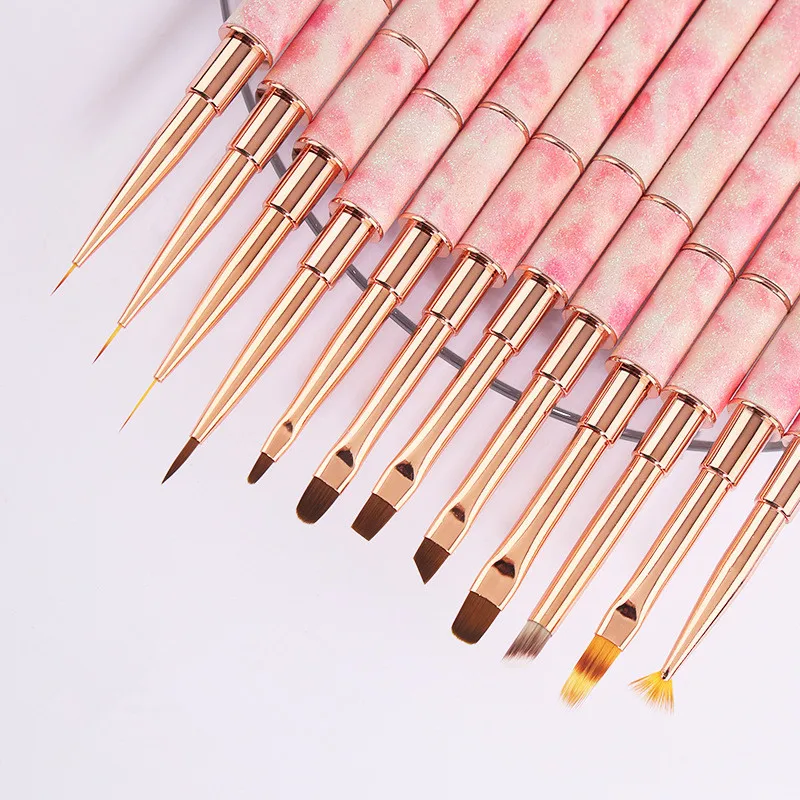 Pink Marble Nail Brush Gel Brush For Manicure Acrylic UV Gel Extension Pen Nail Polish Painting Drawing Brush Liner