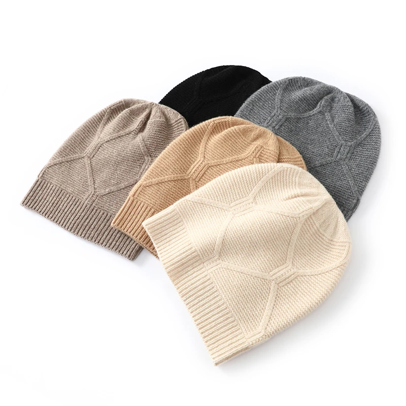 

Autumn Winter New 100% Pure Wool Knitted Hat Unisex Woolen Hat Simple Versatile Warm Ear Protection Head Wrap Hat
