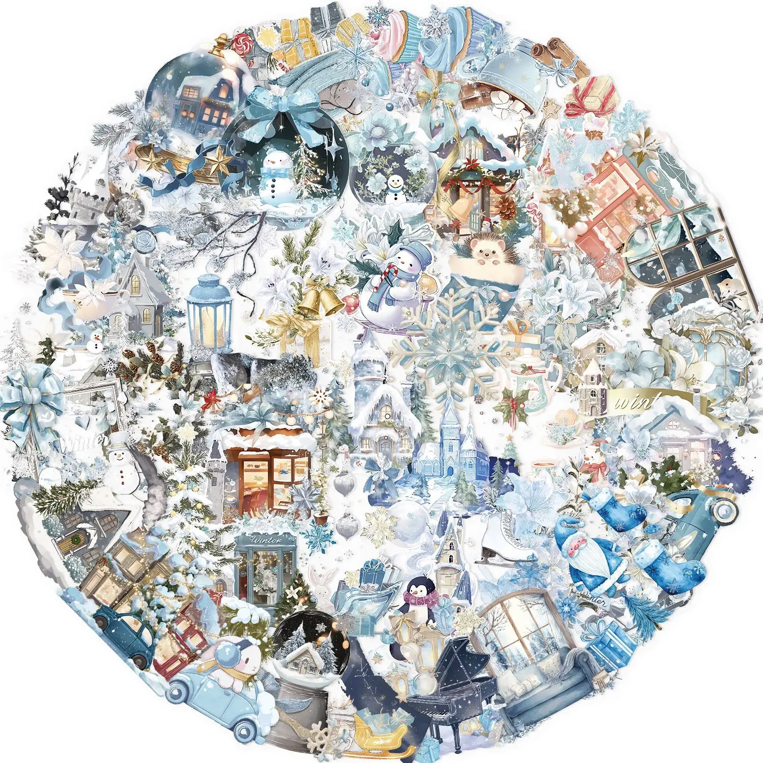 

10/30/50pcs Exquisite winter watercolor PET graffiti sticker For Suitcase Skateboard Laptop Luggage Phone Styling DIY Decal