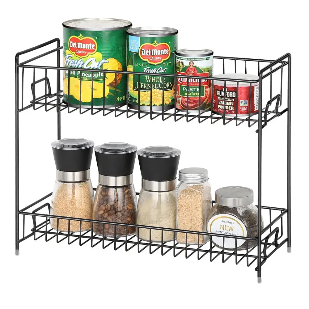 

Nandae Spice Rack 2 Tier Kitchen Countertop Organizer for Jars Bottles, Black