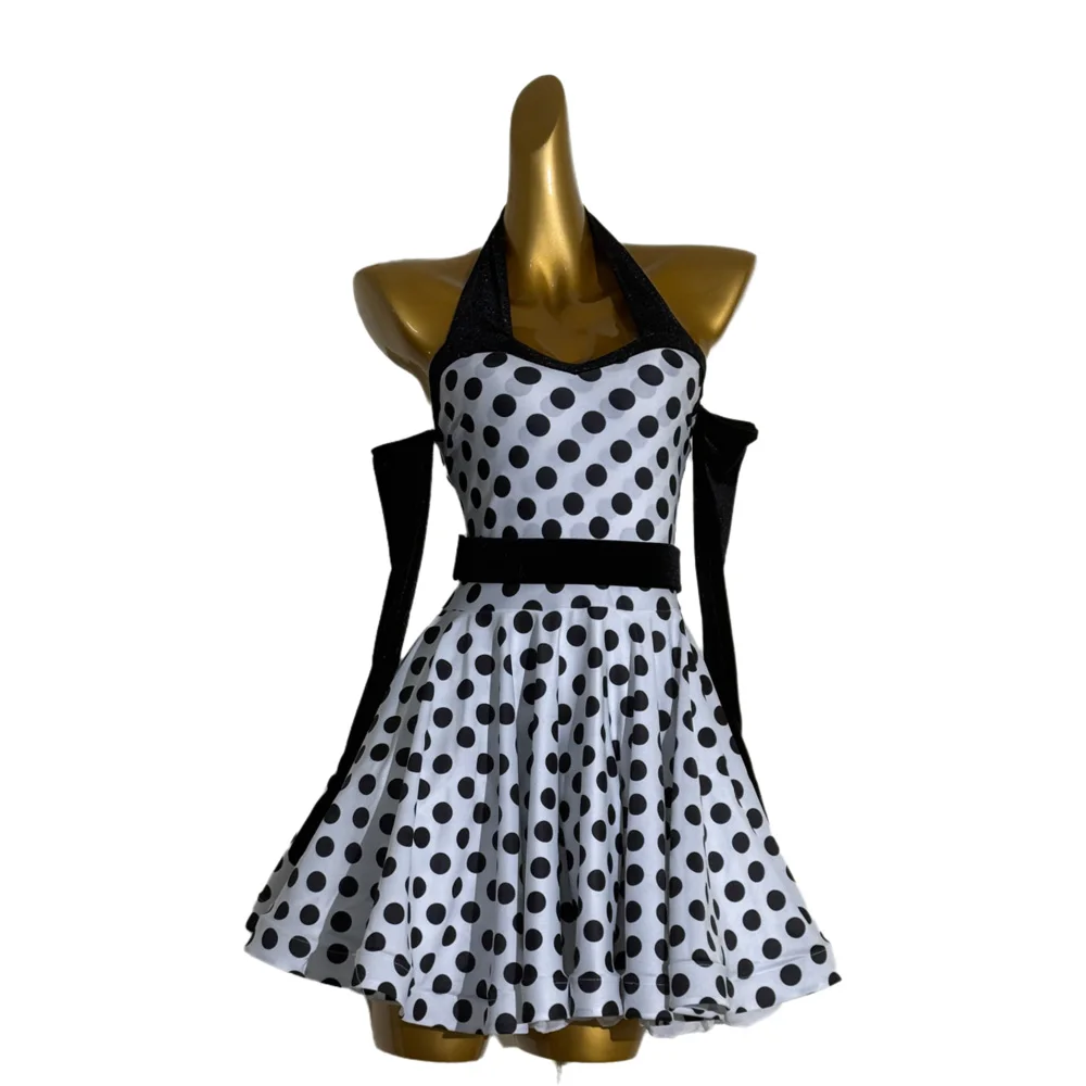 

Latin Dance Adult And Children'S Dress AB Stone High-End Custom Black Polka Dot Flower Costume Cha Cha Tango Women'S Clothing
