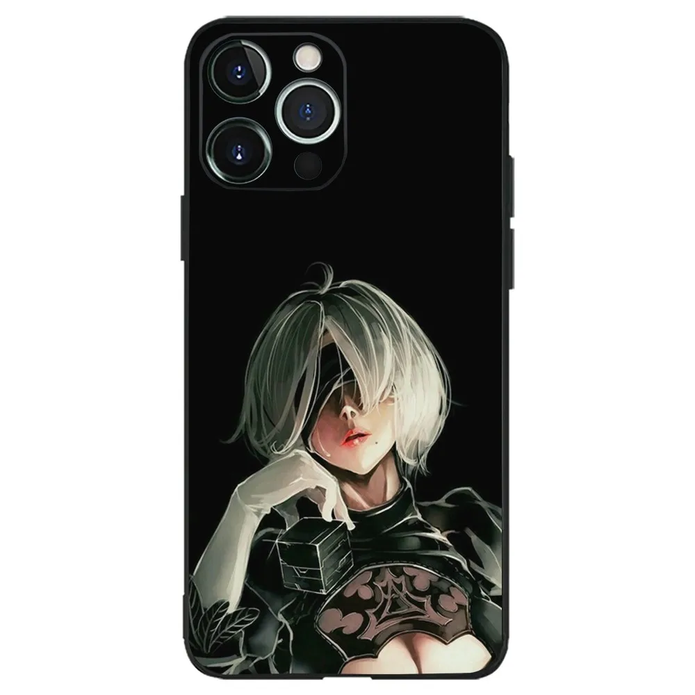 N-NieR A-Automata 2B Phone Case for Apple iPhone, 13, 14,13,12,11,XS,XR,X,8,7,Pro,Max,Plus, Mini Silicone Cover, Black