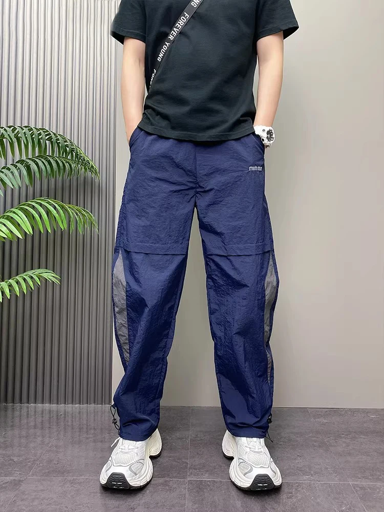 New American High Street Patchwork Work Pants Men's Summer Thin Trendy Qui Dry Wide Leg Loose Casual Pants