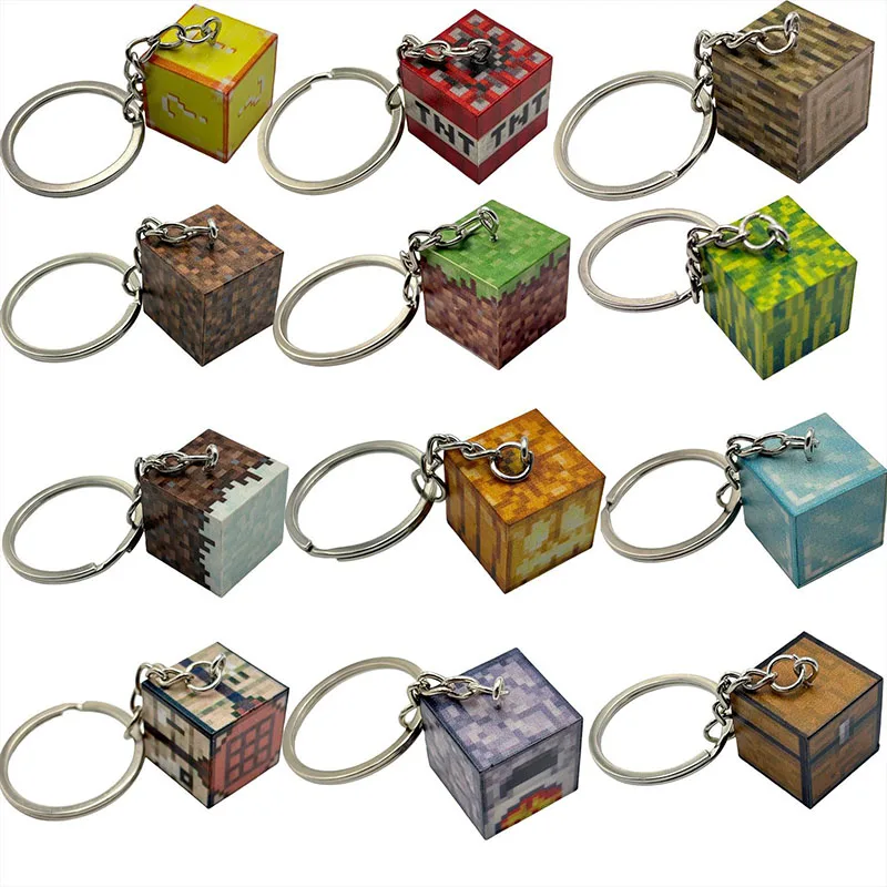 12pcs for Minecrafte Anime Figure Square Keychain Pendant Toy Action Figurine School Gift Wholesal