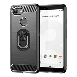 Capa For Google Pixel 3 Brushed Carbon Fiber Soft Silicone Case For Google Pixel 3 Magnetic Ring Stand Cover