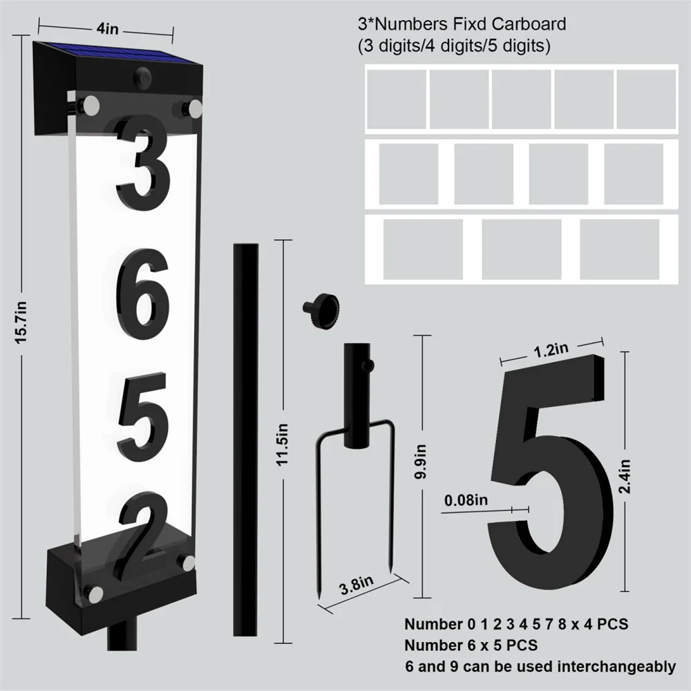 Imagem -04 - Solar Powered Address Sign Light House Number Lamp Impermeável Rgb Color Cores com Estacas para Rua Quintal Casa