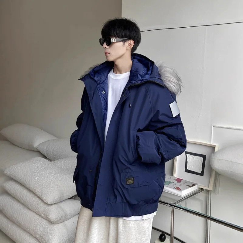 

Мужская рабочая парка-куртка из хлопка, зимняя утепленная, с капюшоном, со съемным меховым воротником, свободного кроя, на хлопковой подкладке