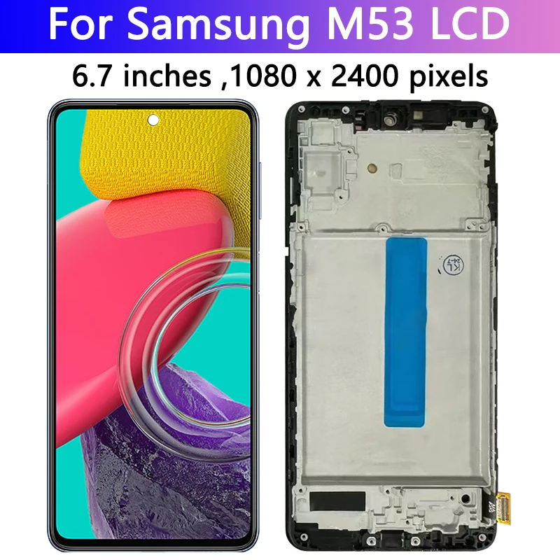 Super AMOLED dla Samsung M52 5G M53 M54 Wyświetlacz LCD z ramką Ekran dotykowy Digitizer dla Samsung M526B M536B M546B — zdjęcie produktu 5