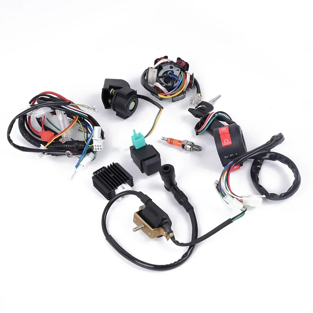 Professional Grade Mini ATV Wiring Harness CDI Stator 6 Coil Pole Ignition Set Compatible with Electric Start Quads