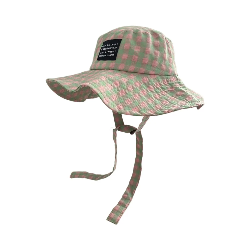Sommer-Fischerhut Atmungsaktiver Sonnenschutz Retro Karierter Damen-Reisehut Modischer Breiter Rand Wander- und Campinghut mit Visier – Detail 9
