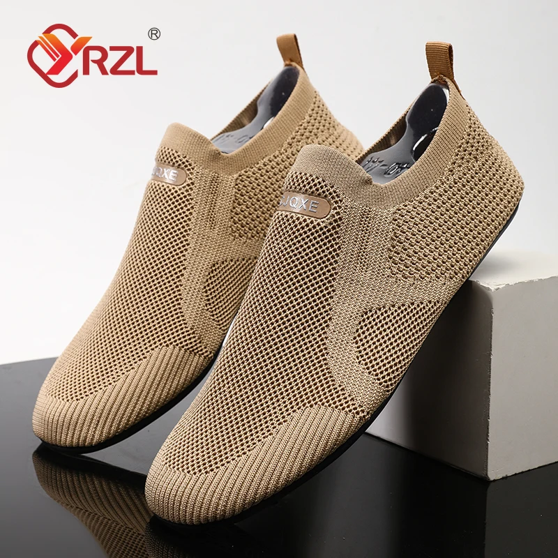 YRZL Shoes for Men Walking Knit Shoes Slip on Leisure Flat Shoe Breathable and Lightweight Mens Loafer Indoor House Casual Shoes