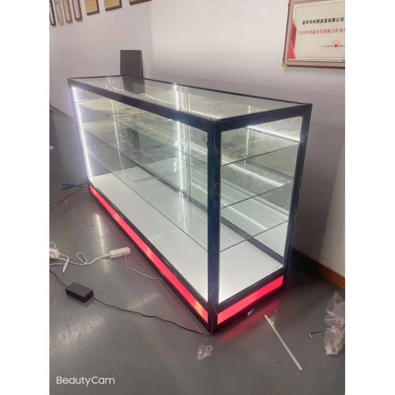 custom.colorful lighted adjustable shelf smoking shop showcase