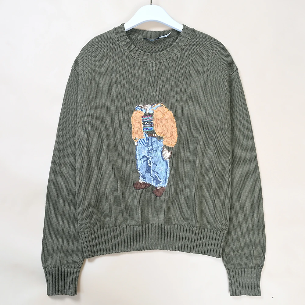 Ladies Knitted Long Sleeve round Neck Sweater Thick Needle Embroidery Cartoon Pattern New Style Autumn Season Casual Wear