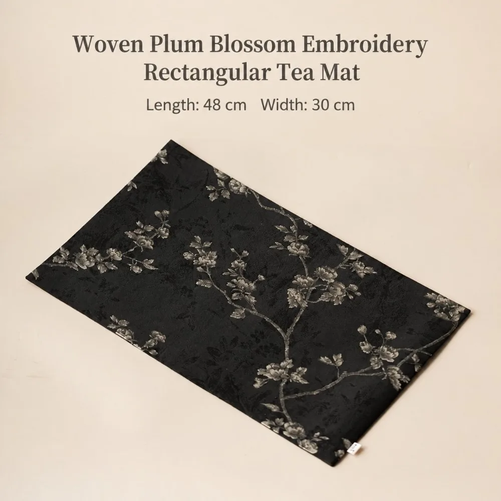Embroidery Design Plum Blossom Tea Mat Heat Insulation Anti-Scalding Brocade Tea Towel Imitation Hemp Dry Bubble