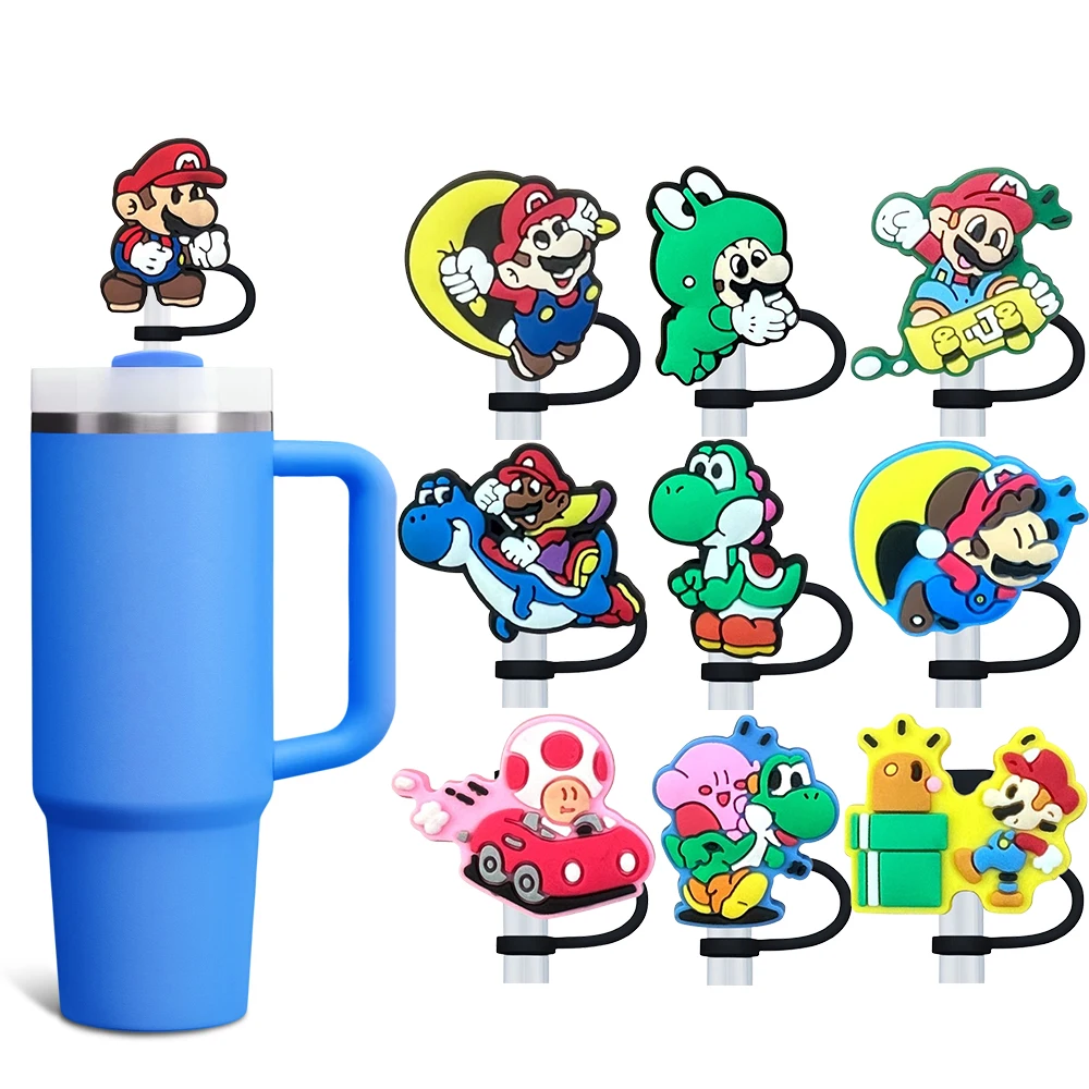 

1-6PCS Cartoon Mario Bro Straw Cover Cap 10MM Drink Straw Plug Reusable Splash Proof Drinking Cup Accessories Home Party Gift