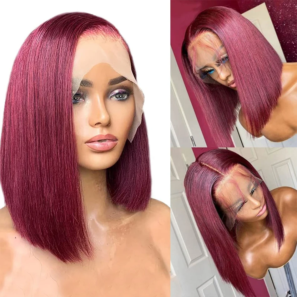 99J Burgundy Short Bob Wig 13x4 Human Hair Lace Front Wig Brazilian Remy Straight Short Bob Wigs Red Color For Woman Human Hair