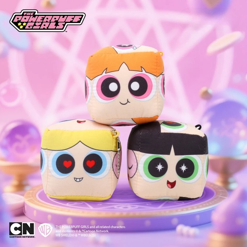 7cm Powerpuff Girls Plush Dice Keychain Official Cube Blossom Heart Soft Toy Cute Cartoon Hanging Ornament