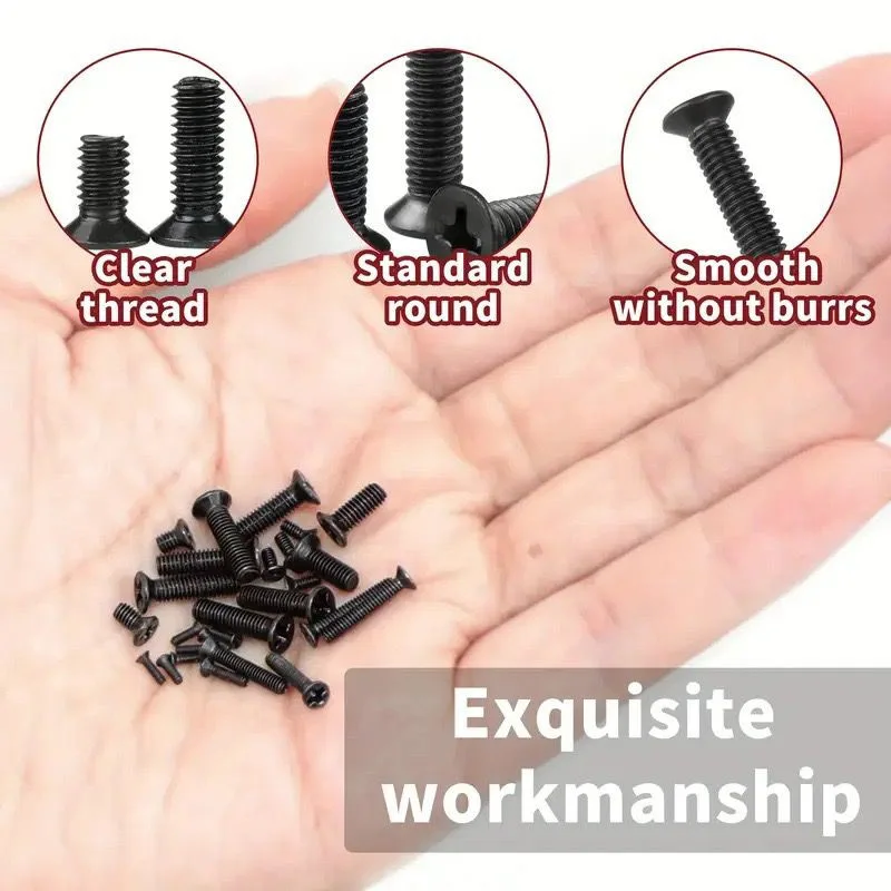 860PCS Screw Assembly Kit Small Computer Black Miniature Eyeglasses Screws M1.2 M1.4 M2 M3