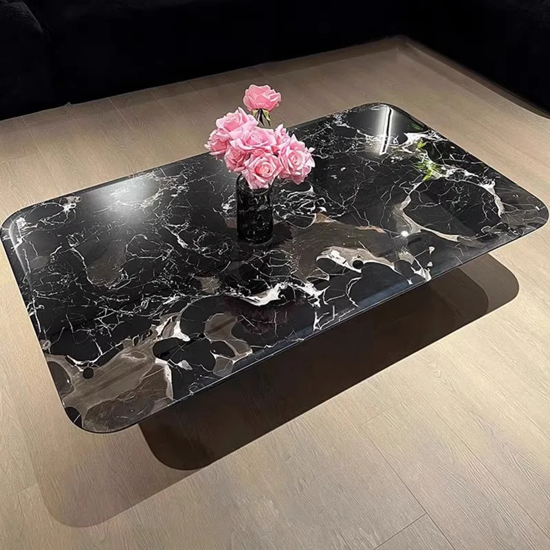 

Минималистичный прямоугольный кофейный стол из натурального мрамора Black Rose для гостиной, кофейный стол из нержавеющей стали