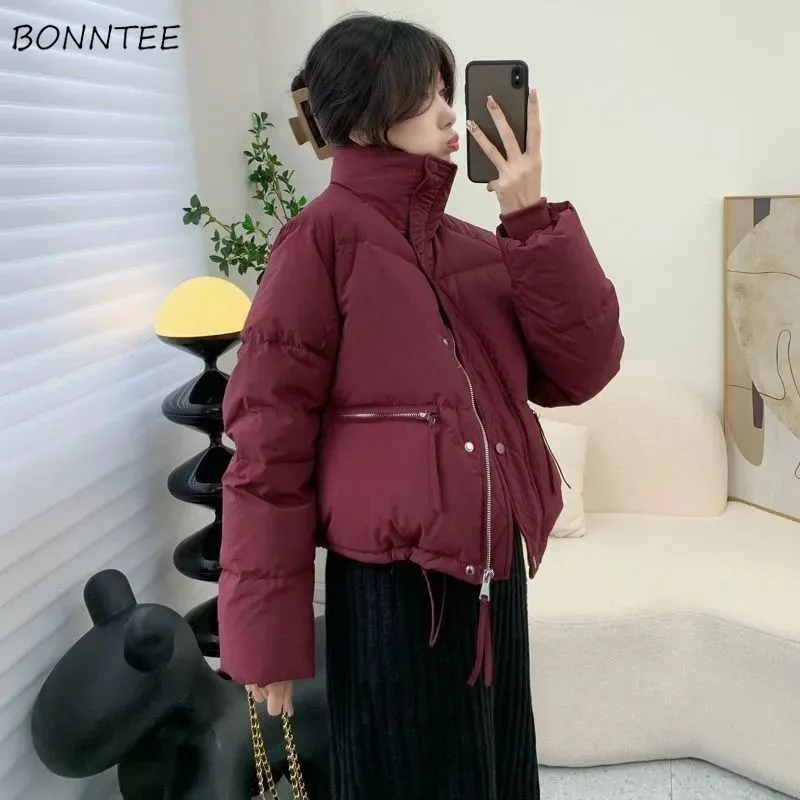 

Down Parkas Coats Women Thick Warm Short All-match Solid Zipper Stand Collar Thermal Ulzzang Chic Charming Stylish Female Mujer