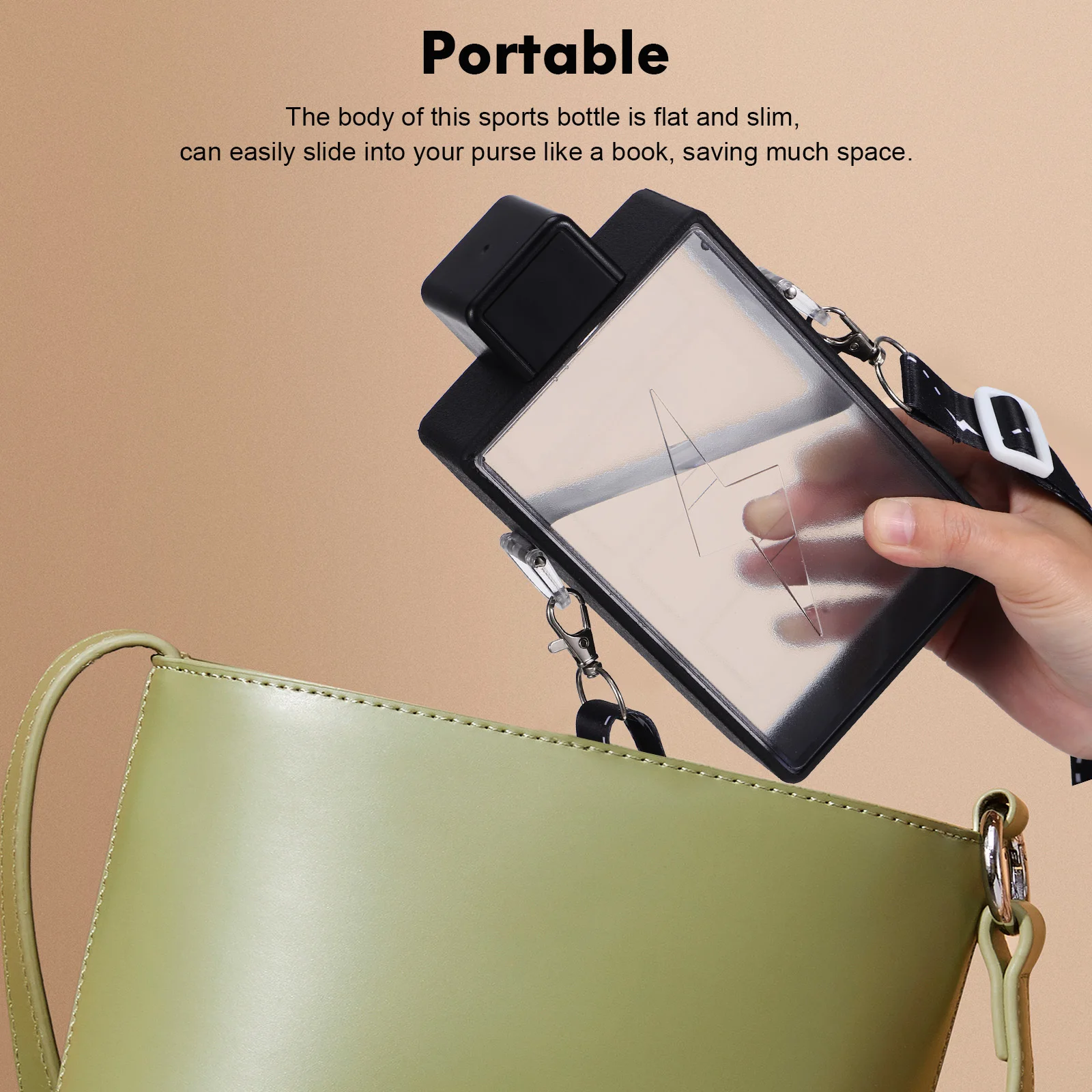 

Rectangular Water Bottle 450ml Stylish Portable Sports Bottle Flat Slim Design Adjustable Strap Gym Fitness Outdoor