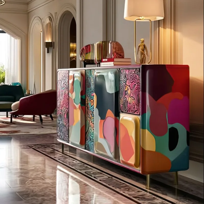 Designer's original design cabinet, color painted entrance cabinet, Pop Art floor cabinet aesthetic furniture