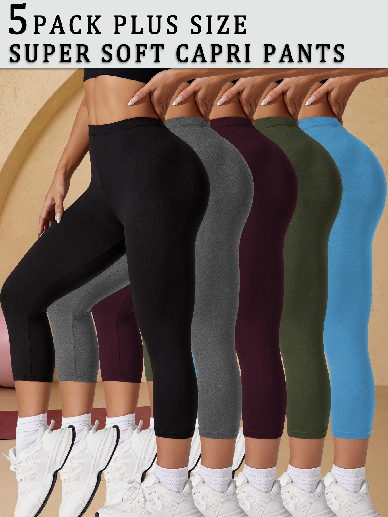 

Большие размеры, 5-пакет, супермягкие капри для женщин, без прозрачных тренировок, бега, йоги, спортивные леггинсы для бега