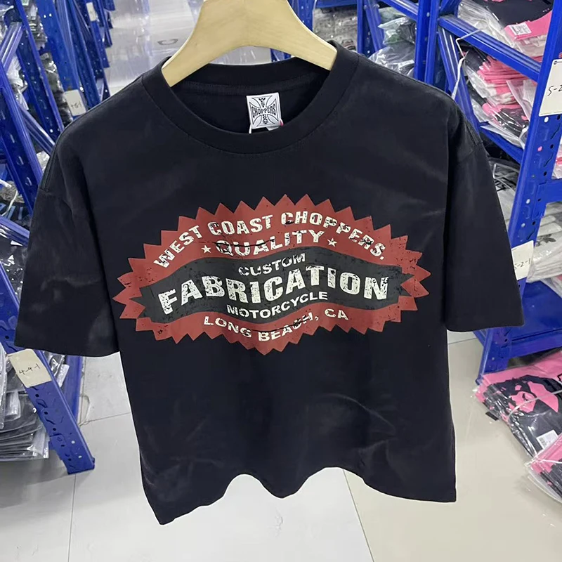 

Мужская футболка-топ свободного кроя в уличном стиле хип-хоп с принтом «Мотоциклетный двигатель» и надписью «Washed WEST COAST Choppers»