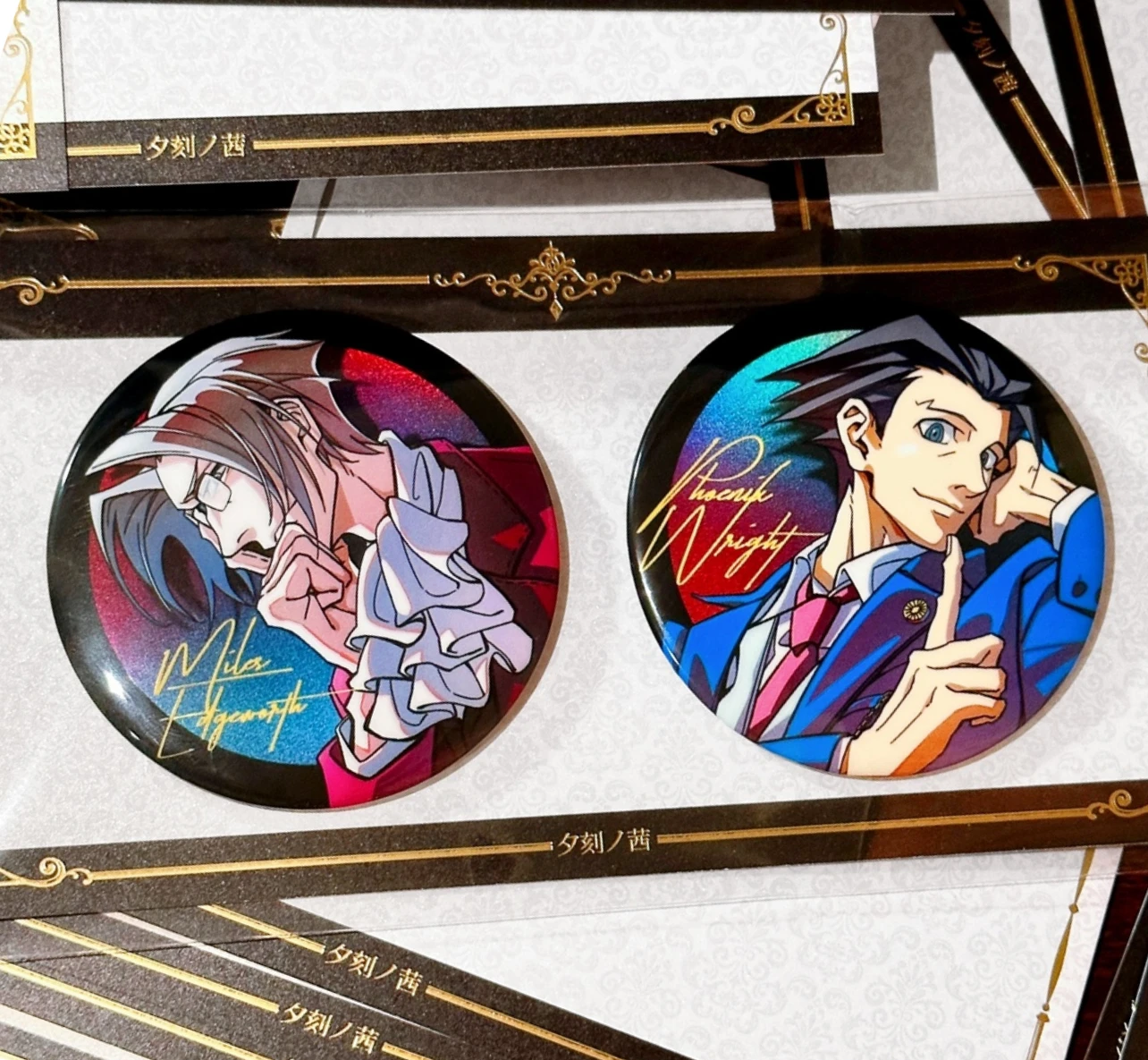 Anime Ace Attorney Miles Edgeworth Phoenix Wright Cosplay Double Flash Badge Cartoon Emblem Brooch Breastpin Christmas Gift