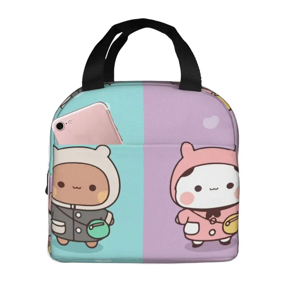 Dudu Bubu Mochi Peach Cat Funny Thermal Insulated Lunch Bag Women Panda Bear Hug Resuable Lunch Tote for Multifunction Food Box