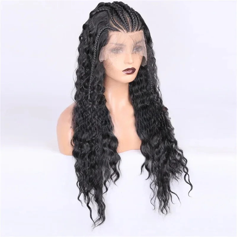 Deep Wave 13x6 Lace Front Braided Wigs Synthetic Long Curly Wig For Women Transparent Lace Baby Hair Kinky Curly Wig Daily Use