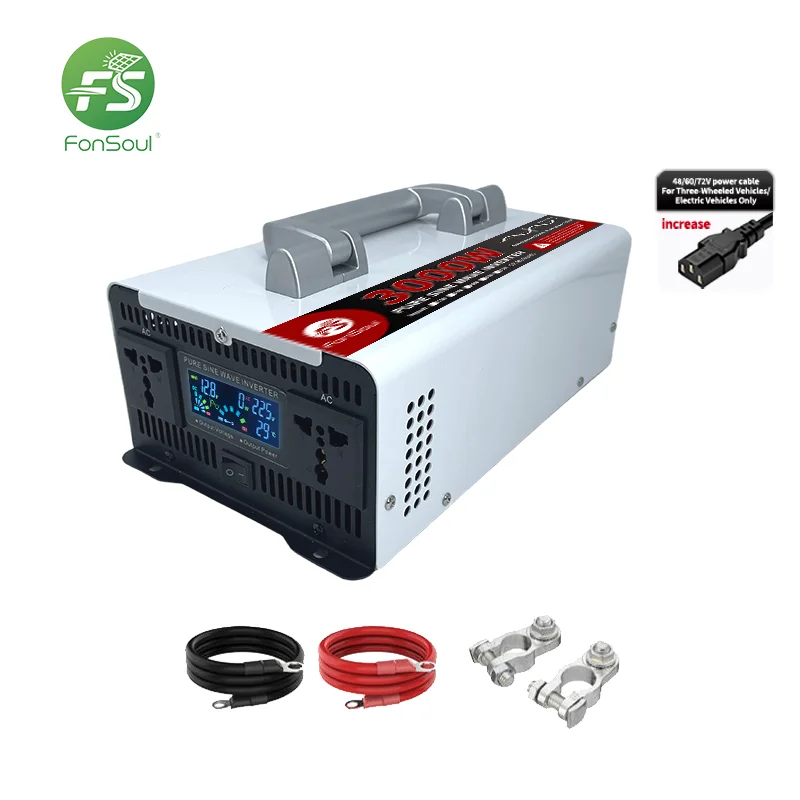 Fonsoul 3500KW Portable Pure Sine Wave Solar Inverter 12V 24V 48V to 220V 110V 2 Outlet for Solar Automobile RV Home Appliance