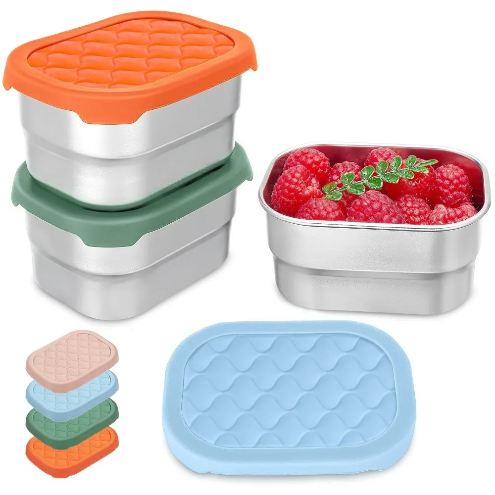 New Stainless Steel Food Container Stackable Silicone Lid Snack Container Sealed Multi-purpose Fruit Storage Box