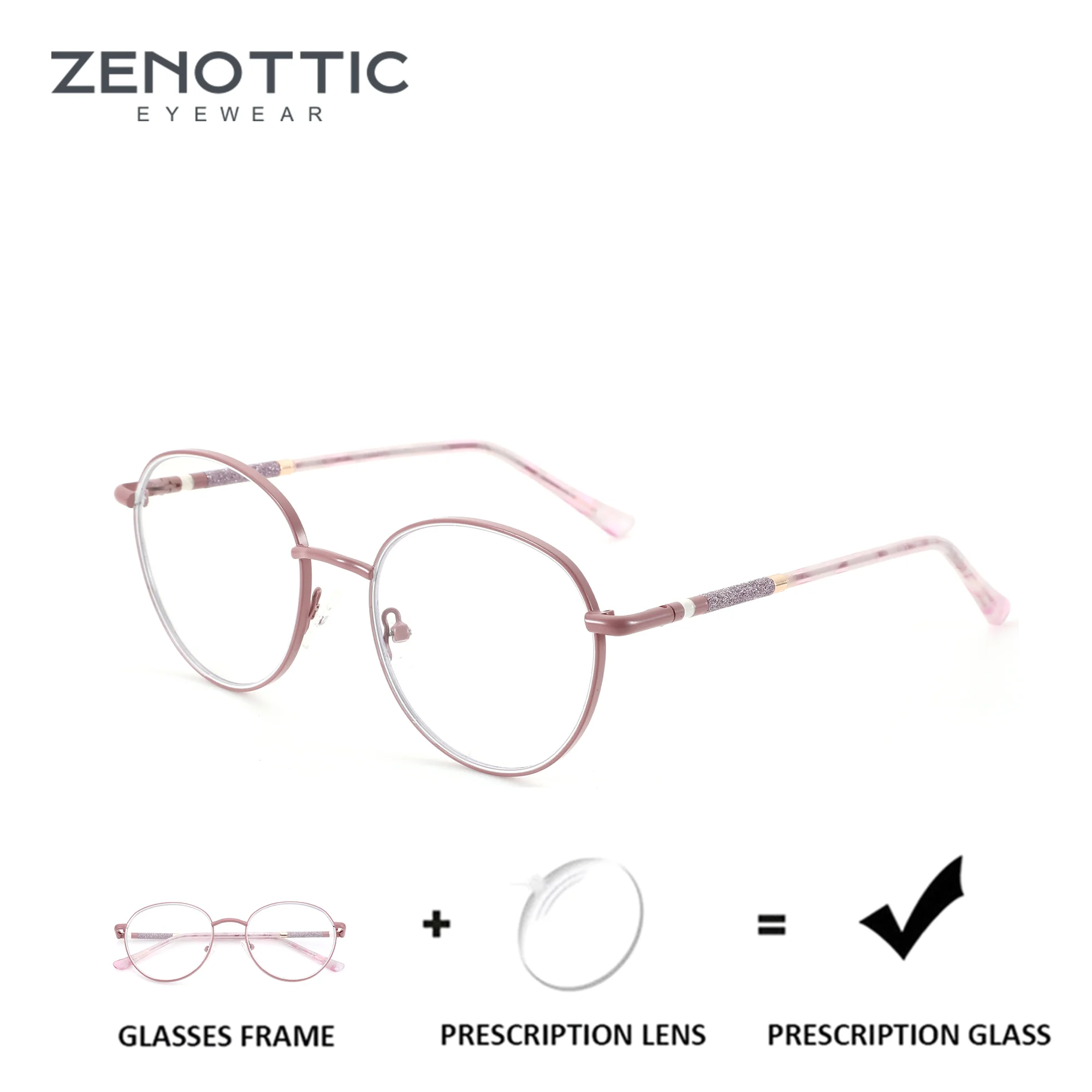 ZENOTTIC (L Size) Modish Round Metal Custom Prescription Glasses For Women Progressive Eyeglasses Myopia Optical Lenses