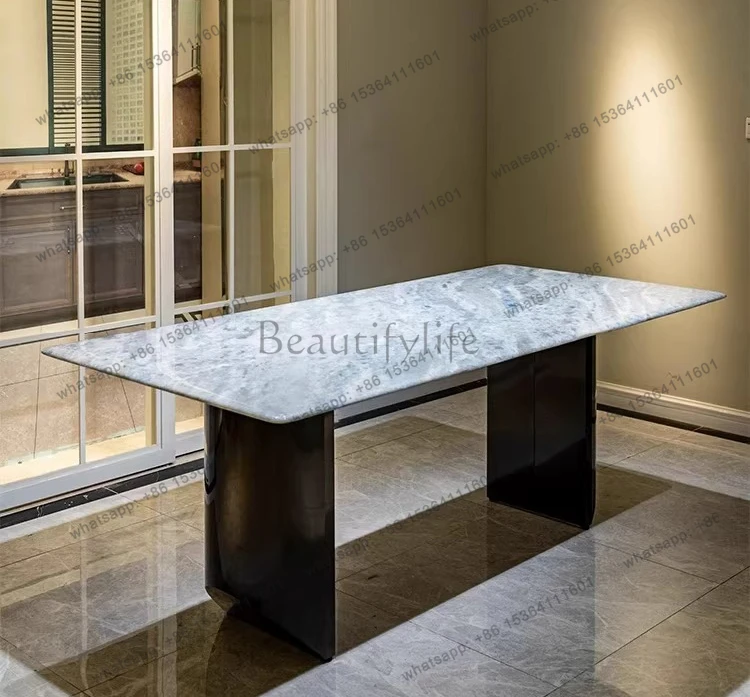 

Итальянский обеденный стол из натурального мрамора в стиле лёгкой роскоши, современный минималистичный дизайн, прямоугольный, для дома.