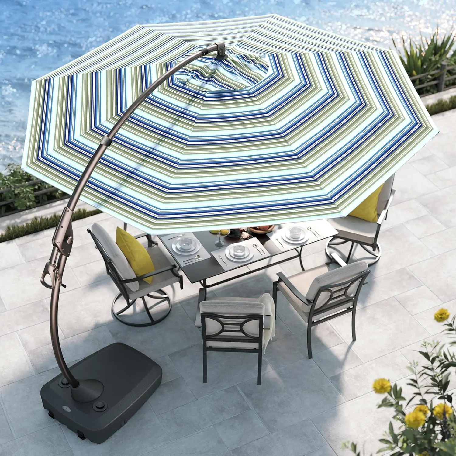 

Grand Patio 11 FT Cantilever Umbrella with Base Outdoor Large Round Aluminum Offset Umbrella for Pool Garden Backyard Stripes