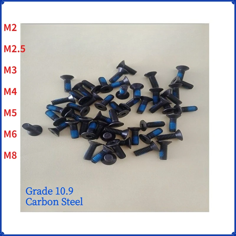 M2 M2.5 M3 M4 M5 M6 M8 Grade 10.9 Carbon Steel Hexagon Socket Flat Countersunk Head Screw Blue Dispensing Bolts Length 4~50mm