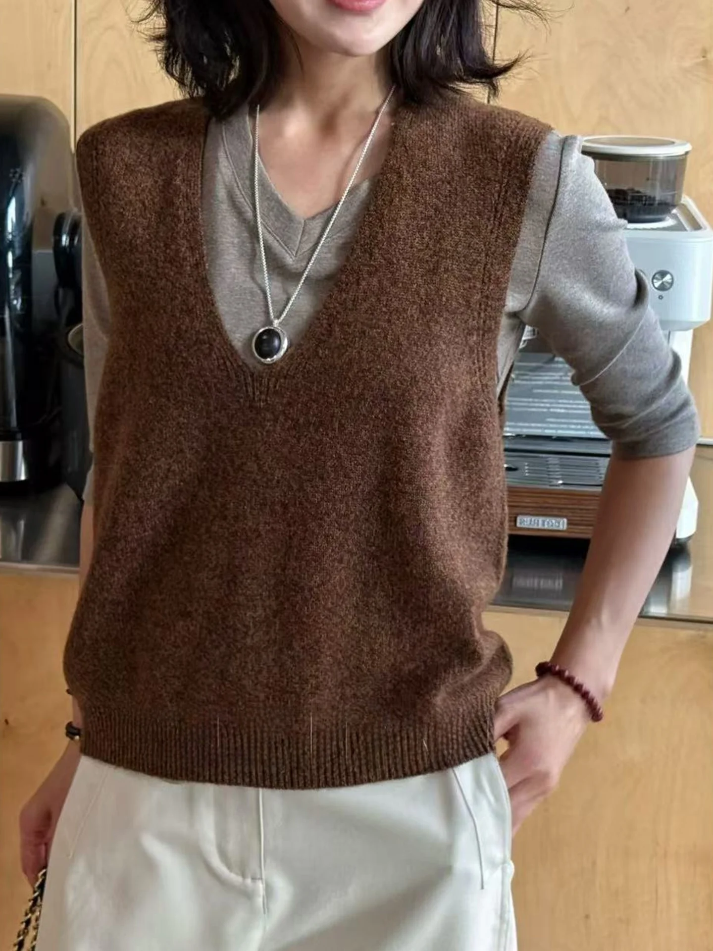 

Retro Knitted Vest Color Svel Casual Sle V-Ne Commute Faion plus Size Women's Clothing Autumn Collection