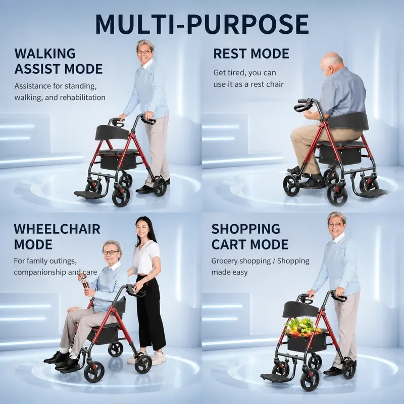 Elderly Walker Auxiliary Rehabilitation Hand Push Anti Drop Push and Sit Mobility Aid for Seniors