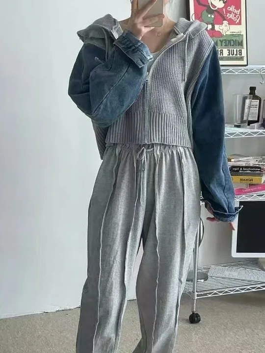 

Вязаная джинсовая куртка Design Sensation с капюшоном Long Sve ort Sle для женщин, повседневный универсальный топ, весенне-осенняя одежда