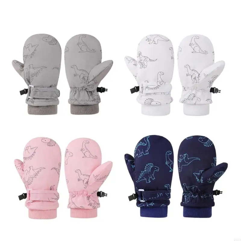 

R66D Kids Ski Gloves Splashproof Mittens Printed Dinosaur Pattern Ice Skating Gloves Windproof Children Winter Warm Gloves