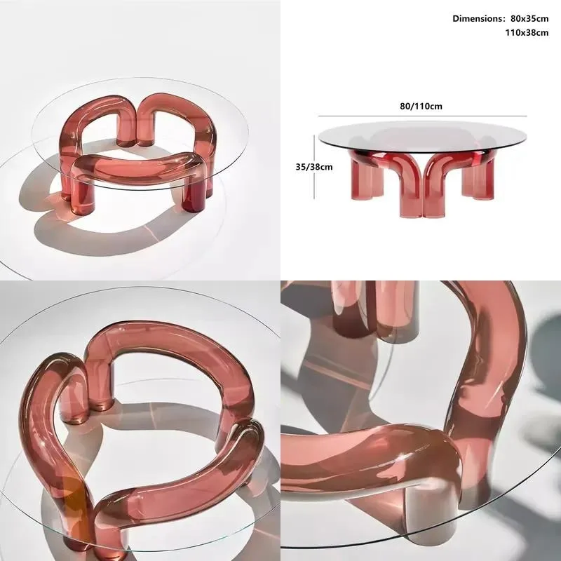 for Household living room furniture Tempered glass top Acrylic legs Round coffee table Luxury modern transparent coffee table
