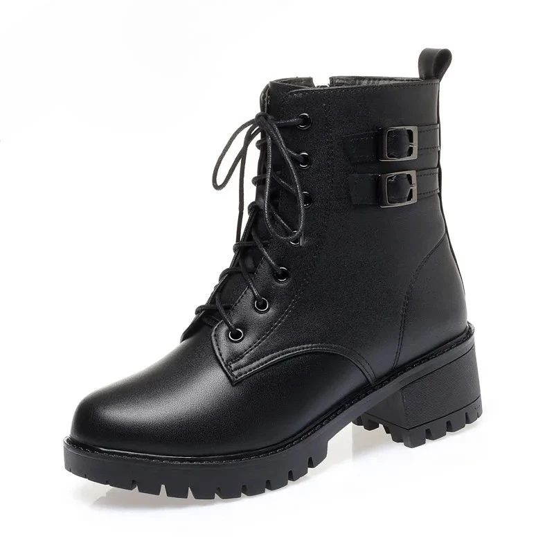 

2025 New High Quality Genuine Leather Plush Women's Ankle Boots Winter Warm Wool Women's High-heeled Snow Boots Botas Para Mujer