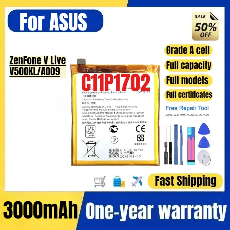

C11P1702 for ASUS ZenFone V Live/V500KL/A009 Phone Battery High Quality High Capacity Replacement Bateria Grade A Cell with Tool