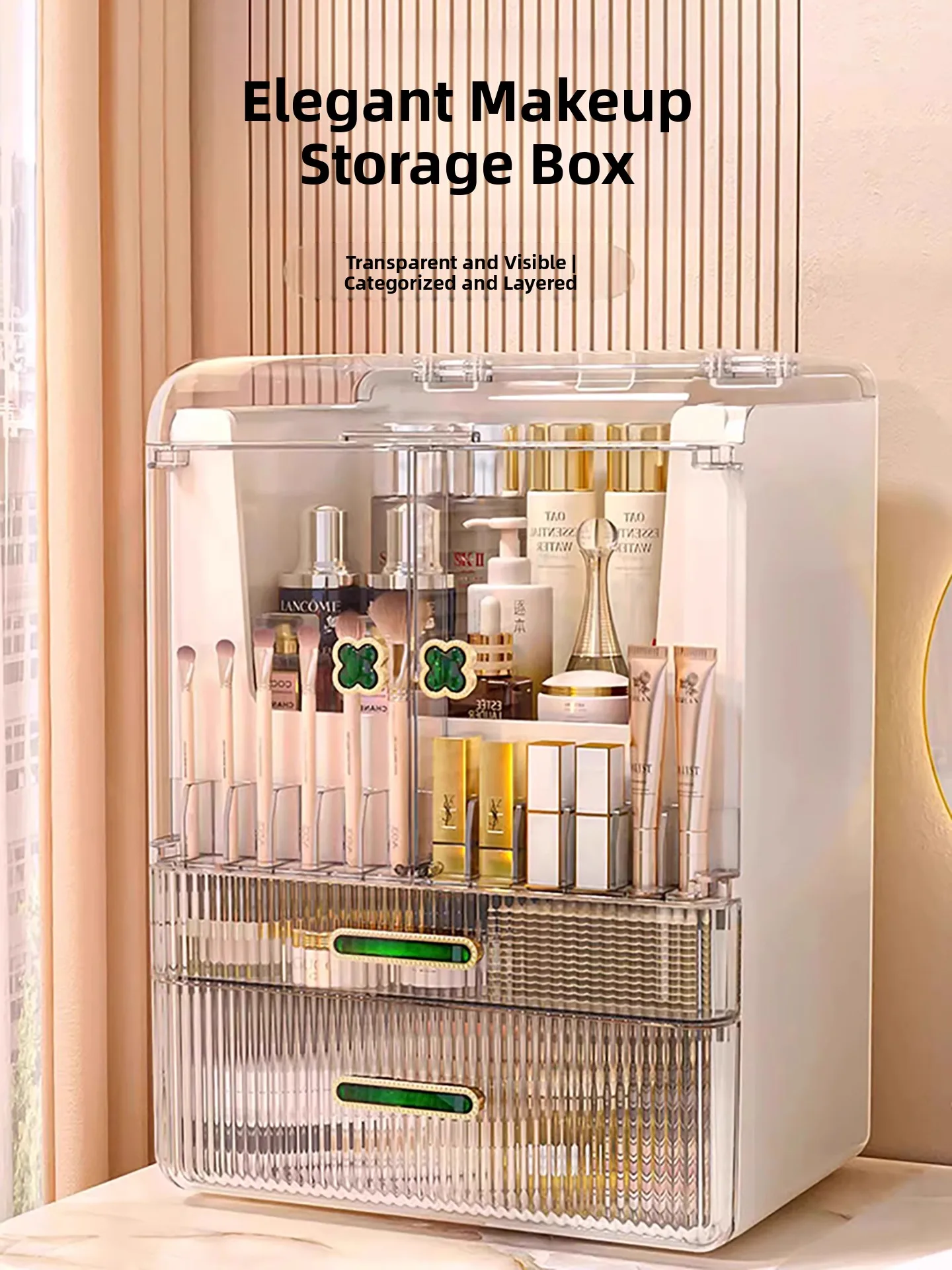 Caja Organizadora de Cosméticos Transparente Tipo Cajón, Organizador de Escritorio para Brochas de Maquillaje, Lápices Labiales, Productos para el Cuidado de la Piel, Sensación de Lujo