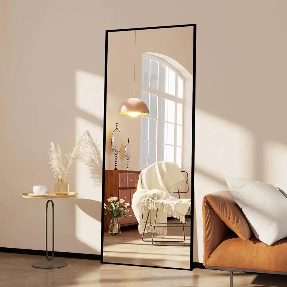 Full Length Mirror Standing Mirror Full Body Mirror Large Leaning Mirror Explosion-Proof Glass Rectangular Design Easy Install