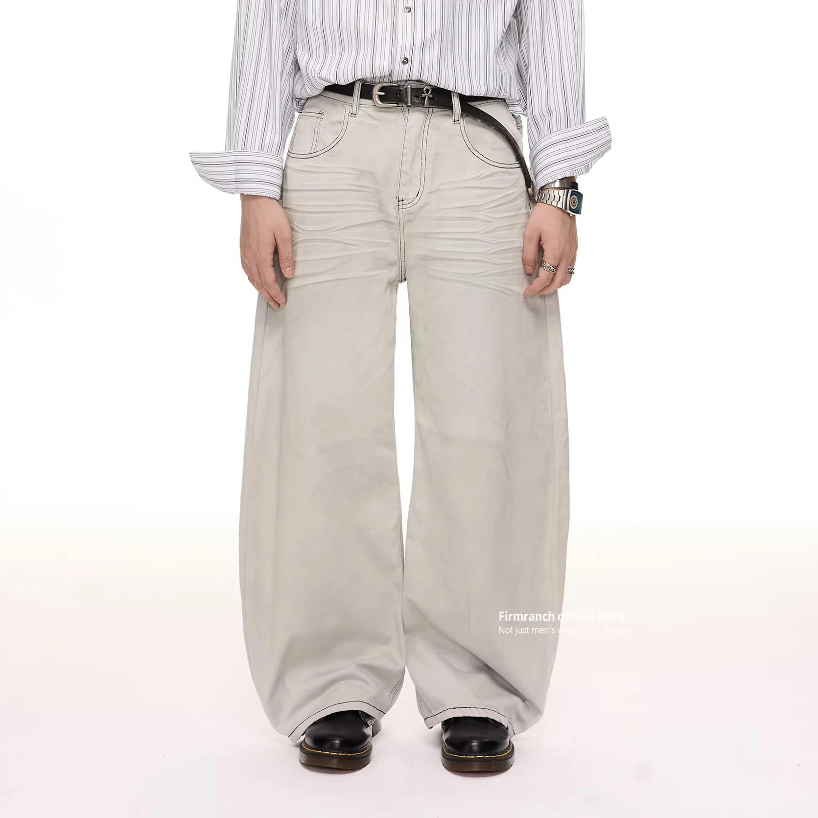 Firmranch 2025 American Vintage High Street Washed Cat Whisker Relaxed Blade Cut Denim Jeans For Men Women Baggy Jeans Y2K