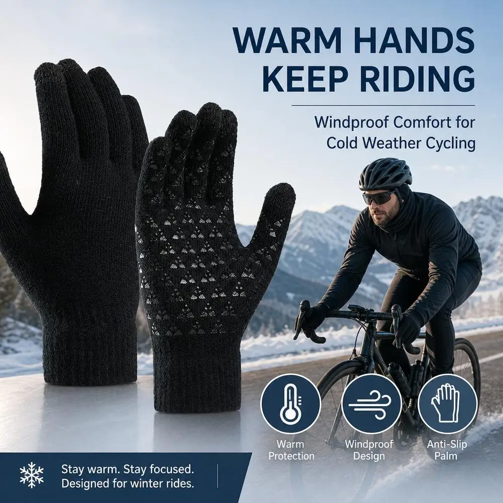 Outdoor Winter Gloves Touch Screen Black Grey Soft Stretch Unisex Warm Knit Gloves For Cycling Running Ski Driving